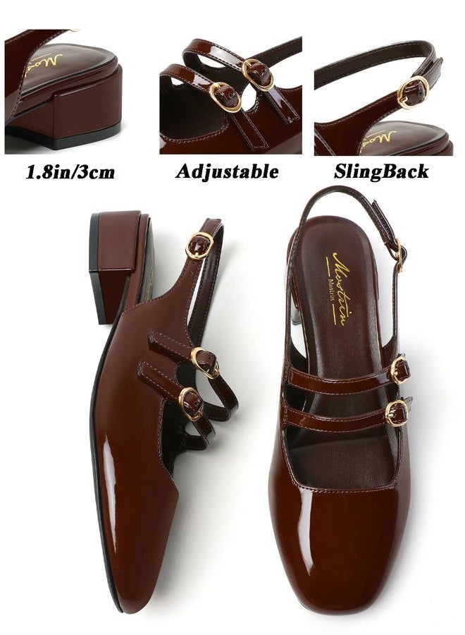 Mostrin Mary Jane Shoes Women Slingback Chunky Low Heels for Women Closed Rounded Toe Ankle Strap Pumps Daily Wedding Party Dress Shoes, Chocolate, 8 - Image 4