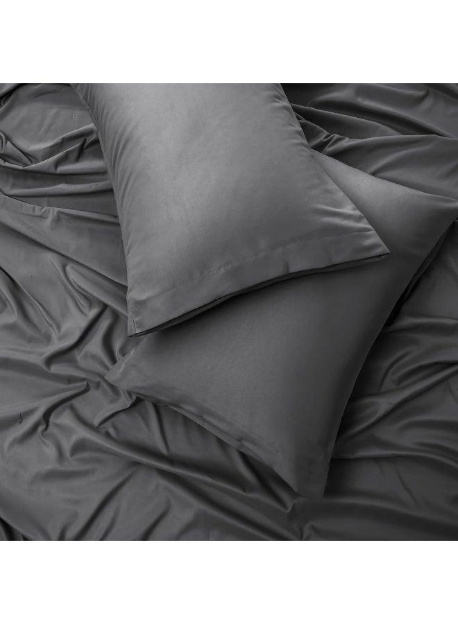 PanaX Bedding Super King Bed Sheets Set -4 Piece Bedding - Brushed Microfiber And Fade Resistant -Easy Care (Dark Grey, Super King) - Image 4