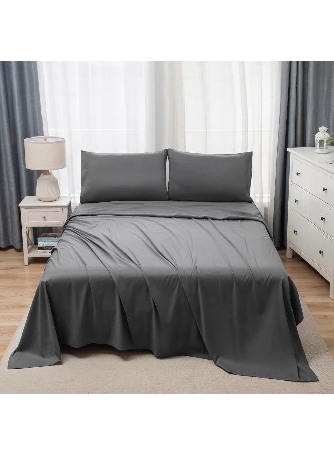 PanaX Bedding Super King Bed Sheets Set -4 Piece Bedding - Brushed Microfiber And Fade Resistant -Easy Care (Dark Grey, Super King) - Image 2