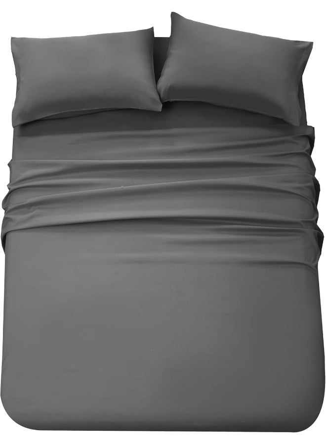 PanaX Bedding Super King Bed Sheets Set -4 Piece Bedding - Brushed Microfiber And Fade Resistant -Easy Care (Dark Grey, Super King) - Image 1