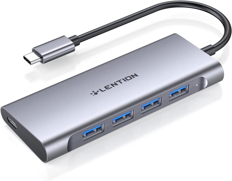 Lention USB C Hub with 4 USB 3.0 Ports and Type C Charging Compatible 2025-2016 MacBook Pro 13/15/16, New Mac Air, Surface Book 3/Go, Chromebook, More, Stable Driver Adapter (CB-C31, Space Gray) - Image 1