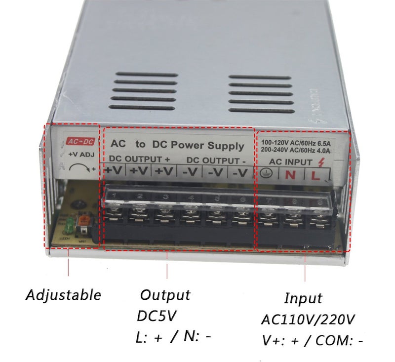 Rextin DC 5V 60A 300W Regulated Transformer Power Supply Driver SW For LED Strip Lights (300W) - Image 5