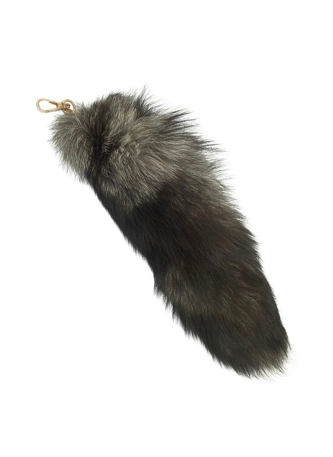 Marsrut Marsrut Fox Tail Keychain - Real Fur, Soft Dark Black & White Key Ring - Gift for Fox/Wolf Cosplay, Fairy Costumes, Coat & Hat Accessories (1PCS, 40cm)  - Image 1