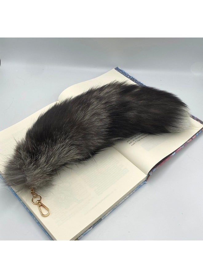 Marsrut Marsrut Fox Tail Keychain - Real Fur, Soft Dark Black & White Key Ring - Gift for Fox/Wolf Cosplay, Fairy Costumes, Coat & Hat Accessories (1PCS, 40cm)  - Image 2