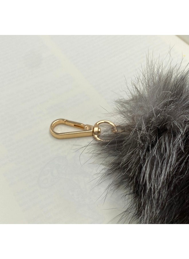 Marsrut Marsrut Fox Tail Keychain - Real Fur, Soft Dark Black & White Key Ring - Gift for Fox/Wolf Cosplay, Fairy Costumes, Coat & Hat Accessories (1PCS, 40cm)  - Image 4