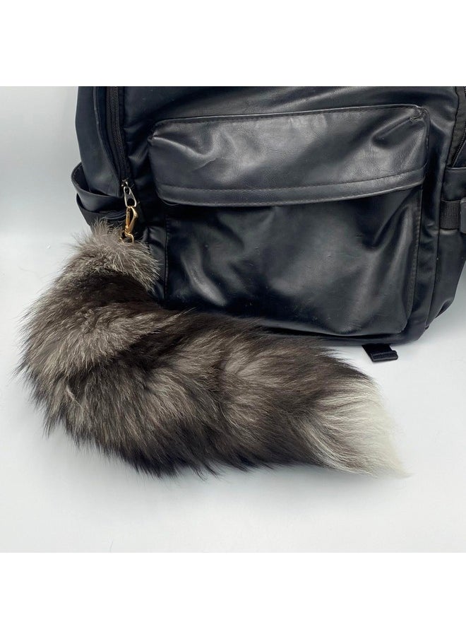 Marsrut Marsrut Fox Tail Keychain - Real Fur, Soft Dark Black & White Key Ring - Gift for Fox/Wolf Cosplay, Fairy Costumes, Coat & Hat Accessories (1PCS, 40cm)  - Image 5