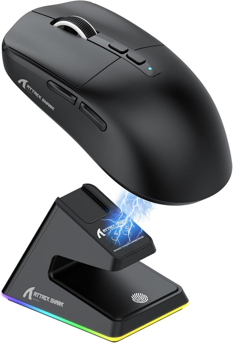 MAMBASNAKE Attack Shark X6 Wireless Gaming Mouse,RGB Magnetic Charging Dock,49g Ultralight X3 Upgrade,Tri-Mode 2.4GHz/BT5.2/USB-C,PAW3395 Sensor 26KDPI,G502 Programmable Mice for Win/Mac - Black - Image 1