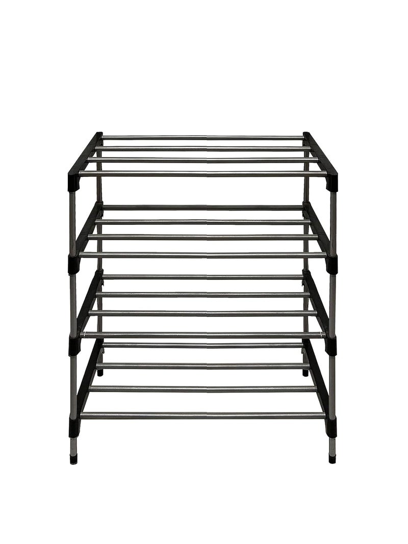 SANAMSTORE رف معدني 4 طبقات من SANAMSTORE لحذاء الملابس والكتب مع غطاء للمنزل يحتاج إلى تجميع DIY أزرق سم - Image 5