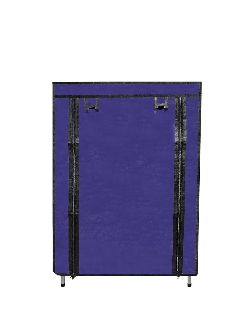SANAMSTORE رف معدني 4 طبقات من SANAMSTORE لحذاء الملابس والكتب مع غطاء للمنزل يحتاج إلى تجميع DIY أزرق سم - Image 3