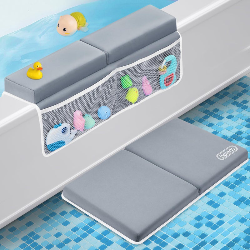 beiens Bath Kneeler and Elbow Rest Pad Set 15 Comfortable Thick Baby Bath Kneeler Pads Quick Dry Soft Kneeling Pad for Baby Bath Time NonSlip Knee Arm Support Bathtub Mat with Toys Organizer