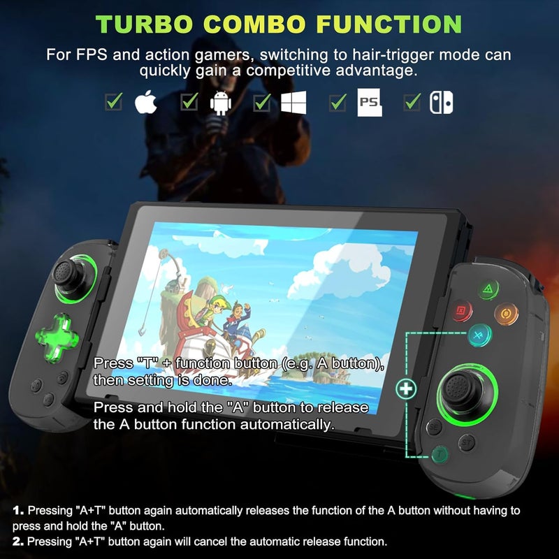 وحدة تحكم ألعاب الهاتف Koiiko لأجهزة iPhone 17/Android/PC/Switch، لتشغيل COD وGenshin، ودعم البث على PS5/Xbox/PC Console، وألعاب السحابة اللاسلكية لعصا التحكم، مع Turbo/6-Axis Gyro/Dual Motor، باللون الأخضر - Image 4