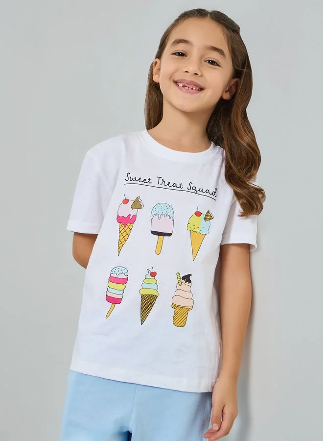 Styli Girls Graphic Print Dropped Shoulder Cotton T-Shirt