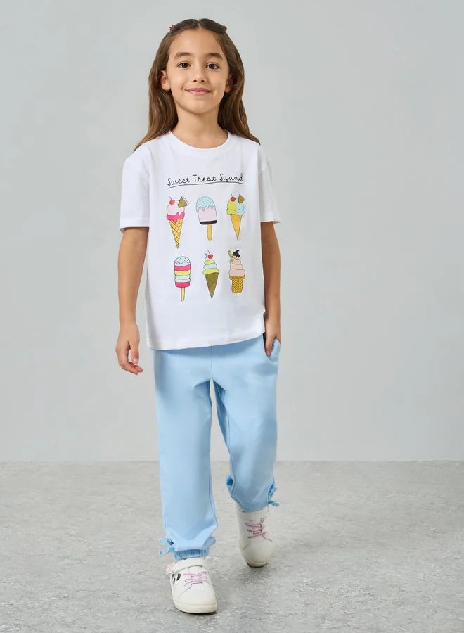 Styli Girls Graphic Print Dropped Shoulder Cotton T-Shirt