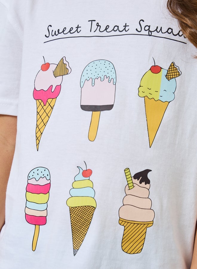 Styli Girls Graphic Print Dropped Shoulder Cotton T-Shirt - Image 4