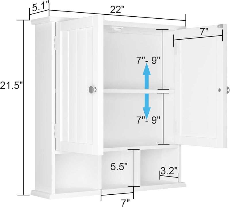 choochoo Bathroom Cabinet Wall Mounted 2-Door with 3 Open Shelves, Wooden Medicine Cabinets with Adjustable Shelf, Space Saver Storage Cabinets Over The Toilet for Bathroom&Living Room, White - Image 3