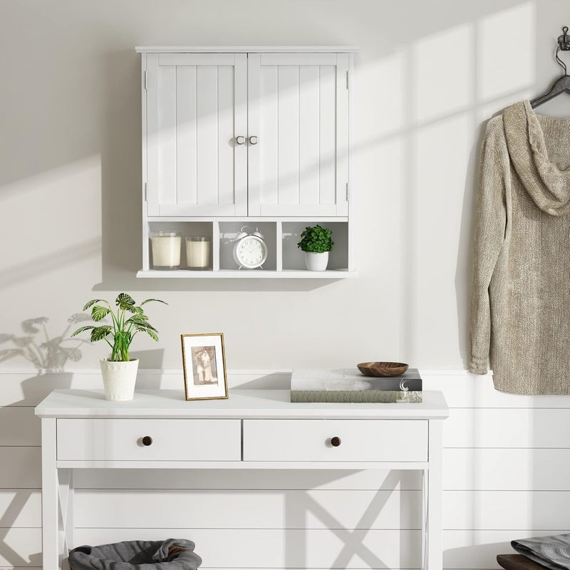 choochoo Bathroom Cabinet Wall Mounted 2-Door with 3 Open Shelves, Wooden Medicine Cabinets with Adjustable Shelf, Space Saver Storage Cabinets Over The Toilet for Bathroom&Living Room, White - Image 4