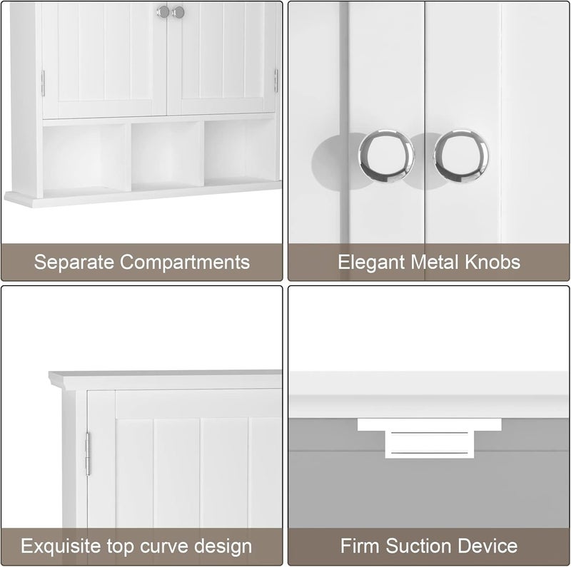 choochoo Bathroom Cabinet Wall Mounted 2-Door with 3 Open Shelves, Wooden Medicine Cabinets with Adjustable Shelf, Space Saver Storage Cabinets Over The Toilet for Bathroom&Living Room, White - Image 5