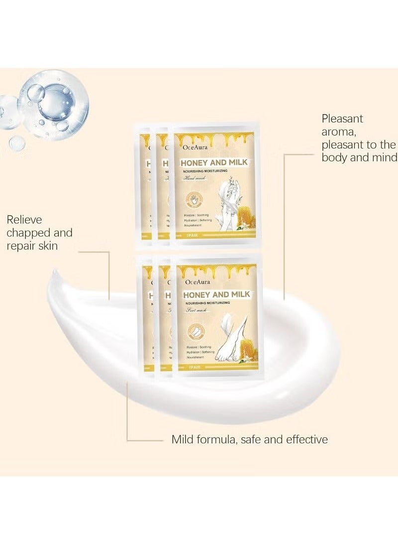 OceAura Honey and Milk Hand and Foot Mask Set, 6 Pcs for Soft, Smooth Hands and Feet - Image 2