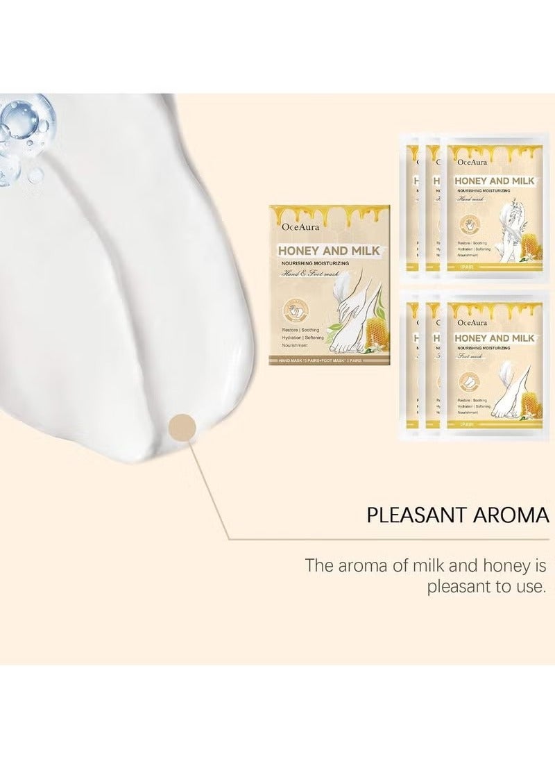 OceAura Honey and Milk Hand and Foot Mask Set, 6 Pcs for Soft, Smooth Hands and Feet - Image 3