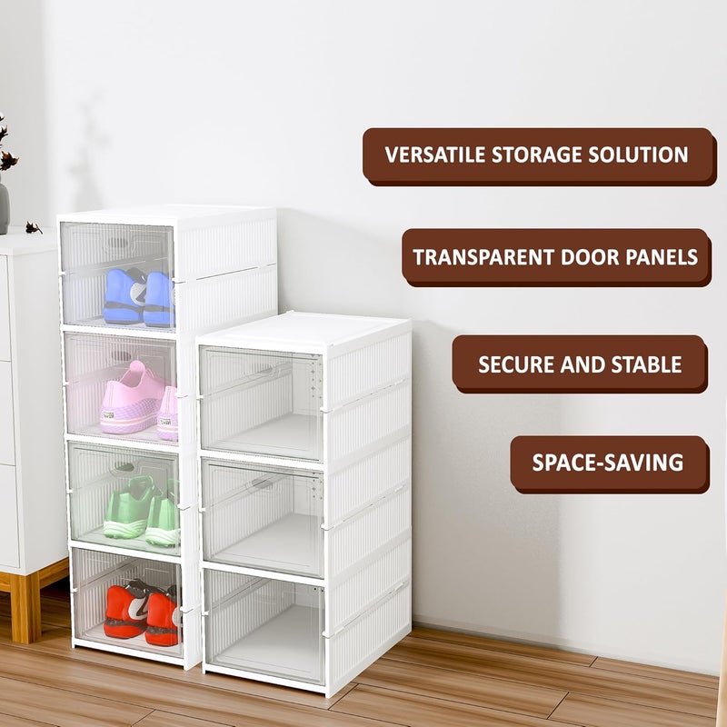 Kuber Industries Kuber Industries Plastic 3 Layer See Through Foldable Closed Shoes Racks for Home | Shoe Boxes Storage/Sneaker Shoe Box Stand | Organizer for Wardrobe | Collapsible Shoe Rack Storage | White  - Image 5
