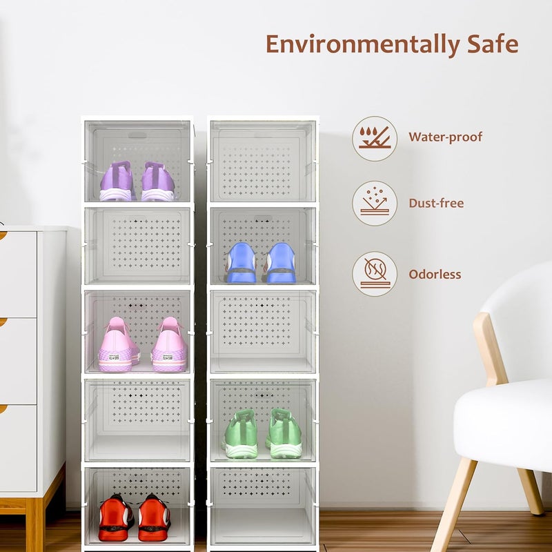Kuber Industries Kuber Industries Plastic 3 Layer See Through Foldable Closed Shoes Racks for Home | Shoe Boxes Storage/Sneaker Shoe Box Stand | Organizer for Wardrobe | Collapsible Shoe Rack Storage | White  - Image 4