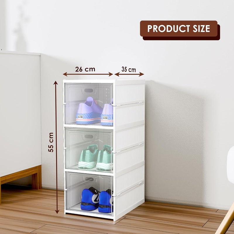Kuber Industries Kuber Industries Plastic 3 Layer See Through Foldable Closed Shoes Racks for Home | Shoe Boxes Storage/Sneaker Shoe Box Stand | Organizer for Wardrobe | Collapsible Shoe Rack Storage | White  - Image 3