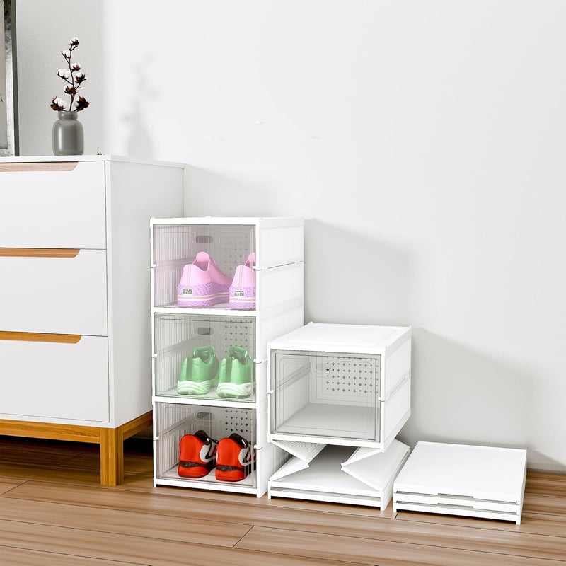 Kuber Industries Kuber Industries Plastic 3 Layer See Through Foldable Closed Shoes Racks for Home | Shoe Boxes Storage/Sneaker Shoe Box Stand | Organizer for Wardrobe | Collapsible Shoe Rack Storage | White  - Image 1
