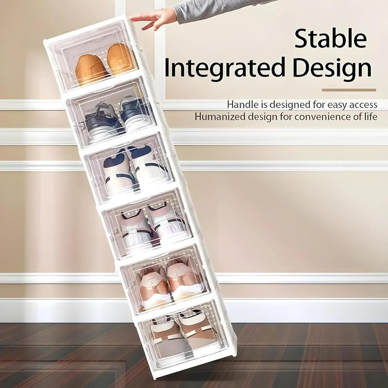 Kuber Industries Kuber Industries Plastic 3 Layer See Through Foldable Closed Shoes Racks for Home | Shoe Boxes Storage/Sneaker Shoe Box Stand | Organizer for Wardrobe | Collapsible Shoe Rack Storage | White  - Image 2