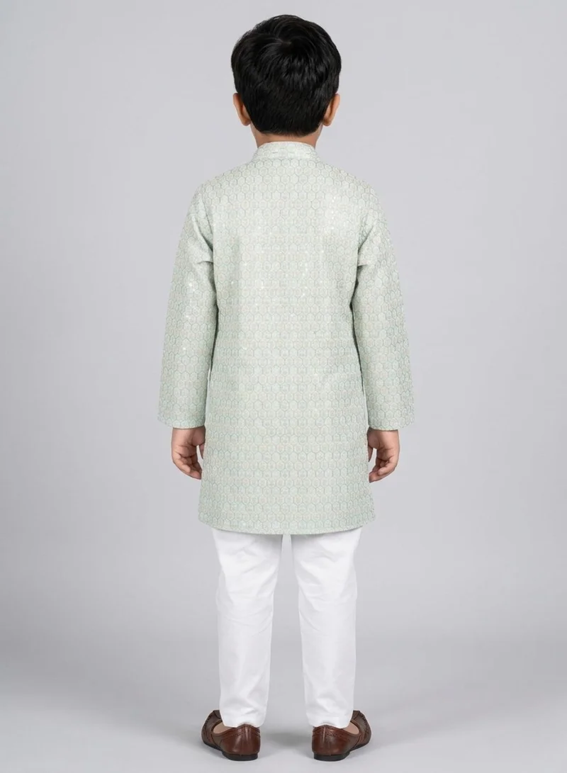 babyqlo Boys Festive Mint Green Printed Kurta Set
