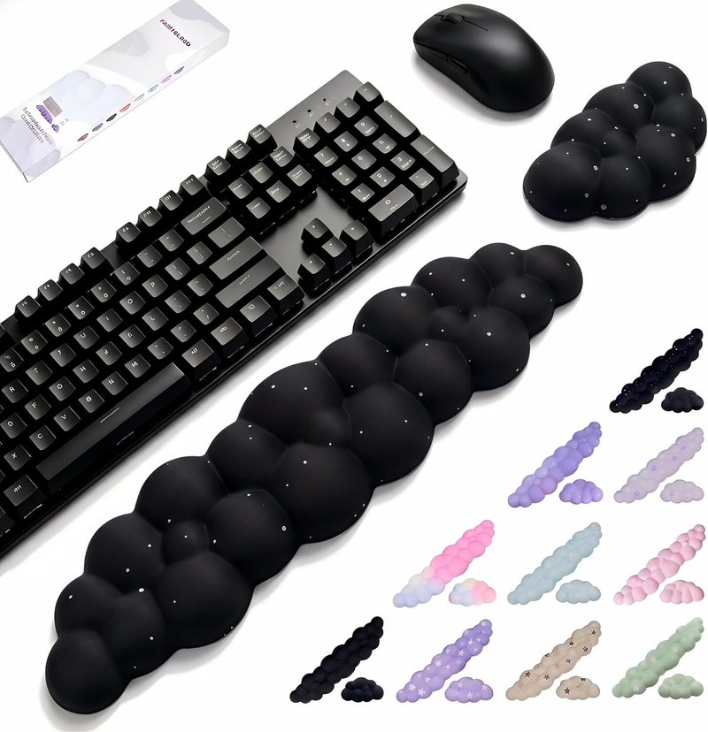 LJYZMD Cloud Wrist Rest Set for Keyboard and Mouse, Includes Cute Coaster, with Computers and Laptops (Black Star Set) - Image 1