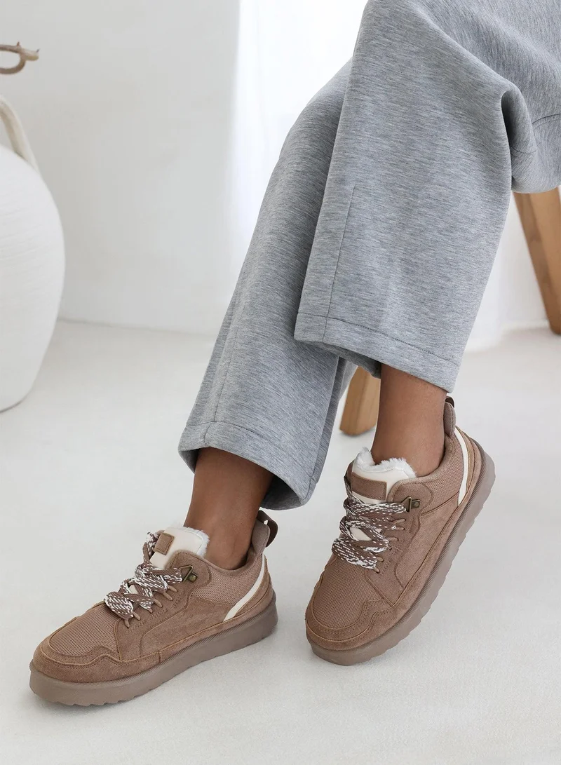 Where's That From  'Darcy' Suede Lace-Up Trainers with Chunky Sole and Mesh Panel for Women | Best Price UAE