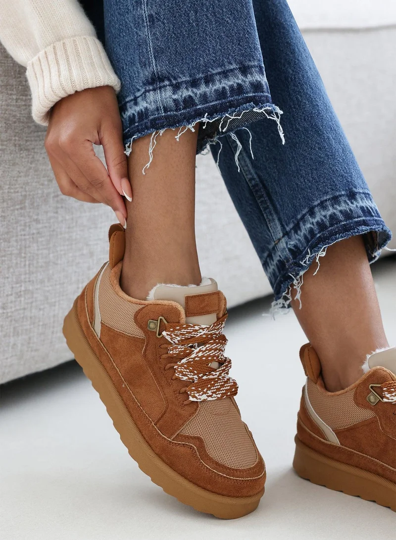 Where's That From 'Darcy' Suede Lace-Up Trainers with Chunky Sole and Mesh Panel