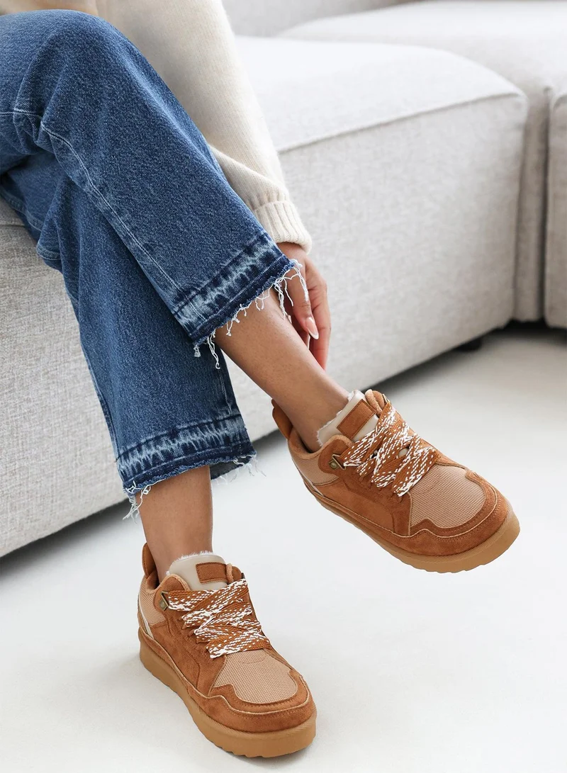 Where's That From 'Darcy' Suede Lace-Up Trainers with Chunky Sole and Mesh Panel