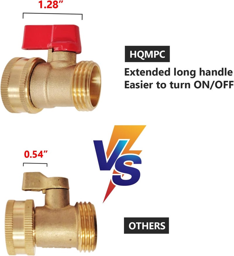 HQMPC صمام إغلاق نحاسي ثقيل من بتدفق كبير، صمام إغلاق خرطوم الحديقة، موصل خرطوم الحديقة بمقبض كبير (قطعتان) + 4 غسالات ضغط إضافية - Image 2
