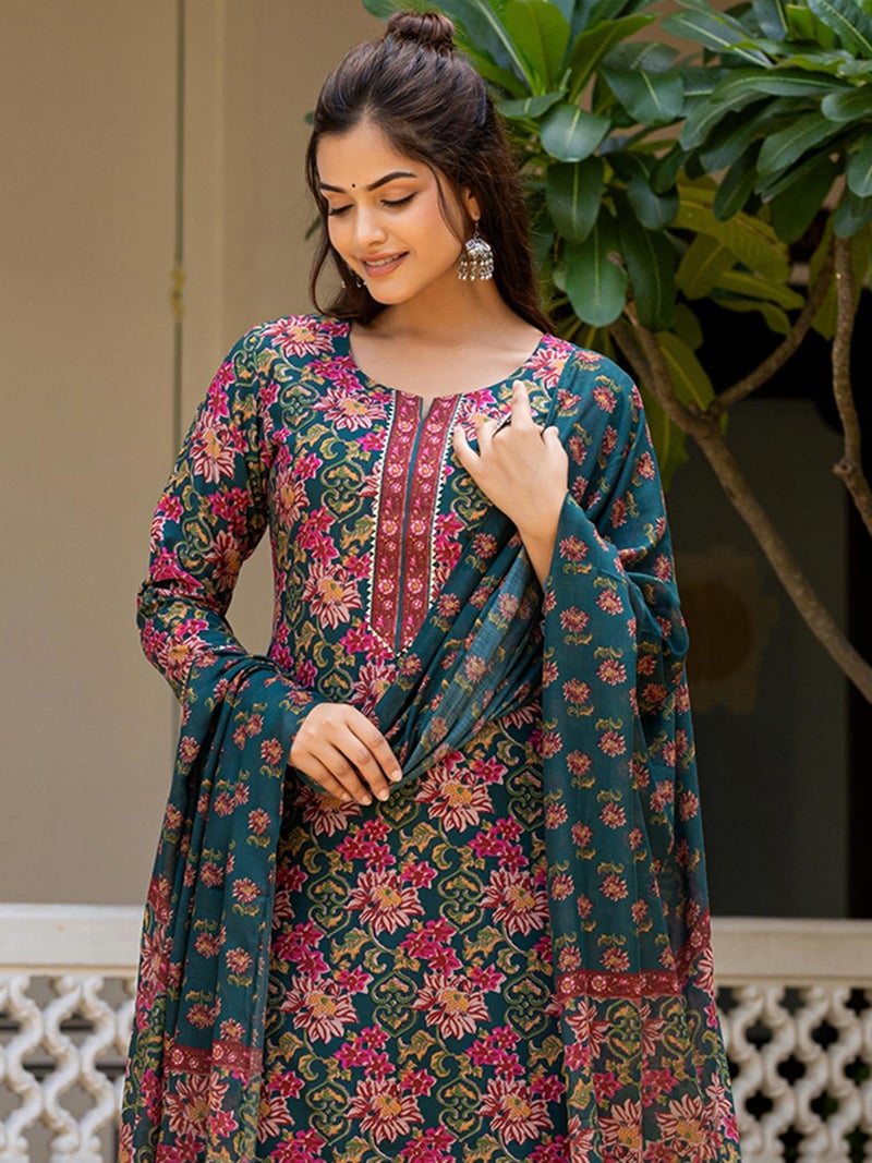 Vaamsi Women's Floral Straight Printed Kurta Pant With Dupatta Set (VKSKD2283_3XL_Green) - Image 2