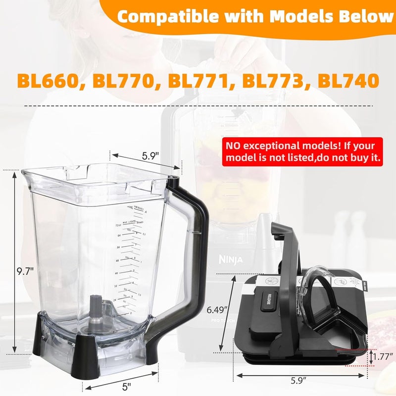 CLLOMAGY 72oz XL Replacement Pitcher for Ninja Blender Top Lid Replacement,72oz Pitcher Blender Parts for Ninja BL610 BL710WM CO610B CT610 Series,NEW Model Top Lid with Rim/Handle Extension ONLY - Image 2