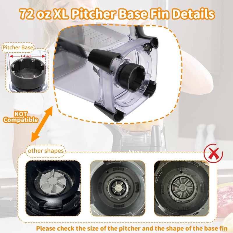 CLLOMAGY 72oz XL Replacement Pitcher for Ninja Blender Top Lid Replacement,72oz Pitcher Blender Parts for Ninja BL610 BL710WM CO610B CT610 Series,NEW Model Top Lid with Rim/Handle Extension ONLY - Image 4