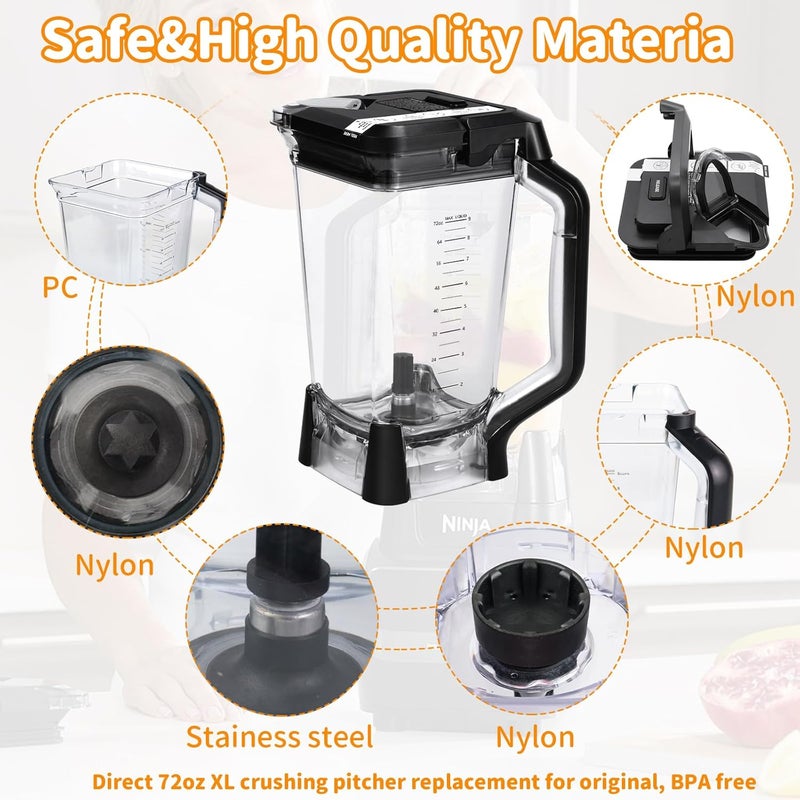CLLOMAGY 72oz XL Replacement Pitcher for Ninja Blender Top Lid Replacement,72oz Pitcher Blender Parts for Ninja BL610 BL710WM CO610B CT610 Series,NEW Model Top Lid with Rim/Handle Extension ONLY - Image 5