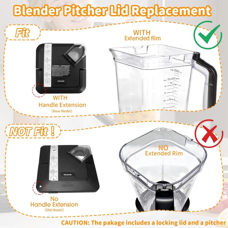 CLLOMAGY 72oz XL Replacement Pitcher for Ninja Blender Top Lid Replacement,72oz Pitcher Blender Parts for Ninja BL610 BL710WM CO610B CT610 Series,NEW Model Top Lid with Rim/Handle Extension ONLY - Image 3