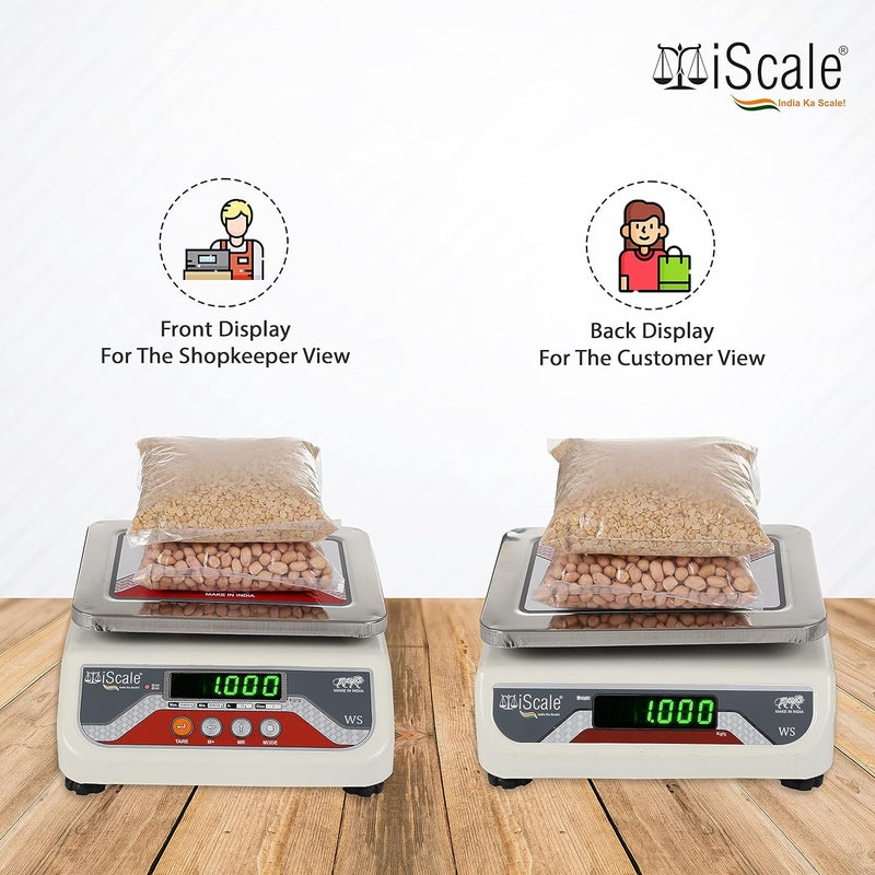 Iscale ميزان إلكتروني iScale i04 20 كجم × 1 جرام مع شاشة مزدوجة خضراء أمامية وخلفية ووعاء من الفولاذ المقاوم للصدأ 7x9 ميزان متعدد الاستخدامات لجميع متاجر الخضار والمصانع - Image 3