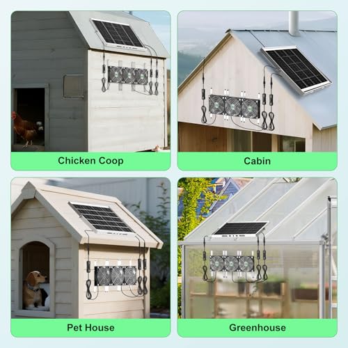 pqins Solar Greenhouse Fan 3 Kit, 30W Large Solar Powered Exhaust and Intake Fan Outdoor Waterproof, Strong Airflow, 16.5ft Cord, for Chicken Coop Grow Tent Shed Air Ventilation and Circulation - Image 4