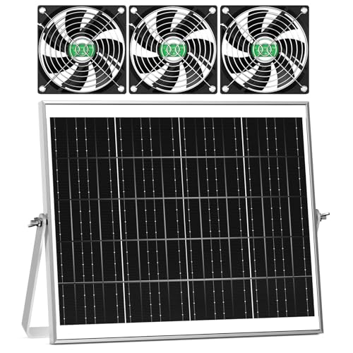 pqins Solar Greenhouse Fan 3 Kit, 30W Large Solar Powered Exhaust and Intake Fan Outdoor Waterproof, Strong Airflow, 16.5ft Cord, for Chicken Coop Grow Tent Shed Air Ventilation and Circulation - Image 1