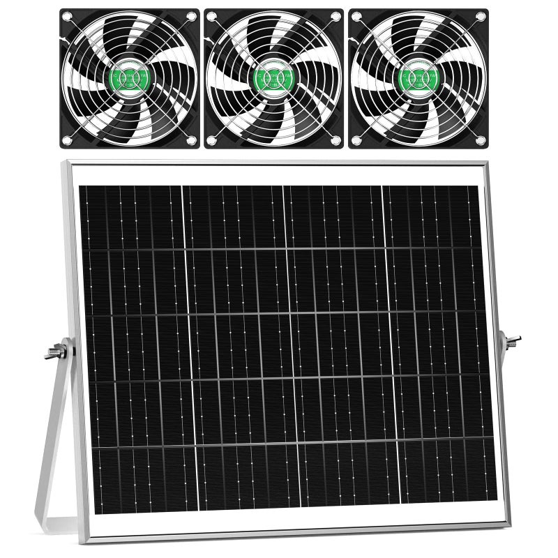 pqins Solar Greenhouse Fan 3 Kit, 30W Large Solar Powered Exhaust and Intake Fan Outdoor Waterproof, Strong Airflow, 16.5ft Cord, for Chicken Coop Grow Tent Shed Air Ventilation and Circulation - Image 2