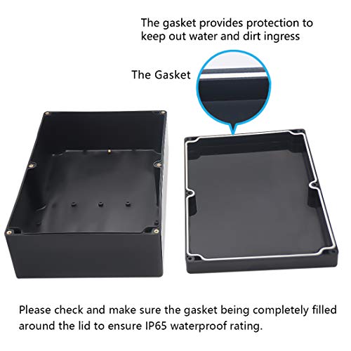 Zulkit Junction Box, Zulkit Project Box IP65 Waterproof Outdoor Box ABS Plastic Electrical Boxes Electronic Enclosure Black 10.4 x 7.2 x 3.7 inch (263 x 182 x 95 mm)(Pack of 1) - Image 4