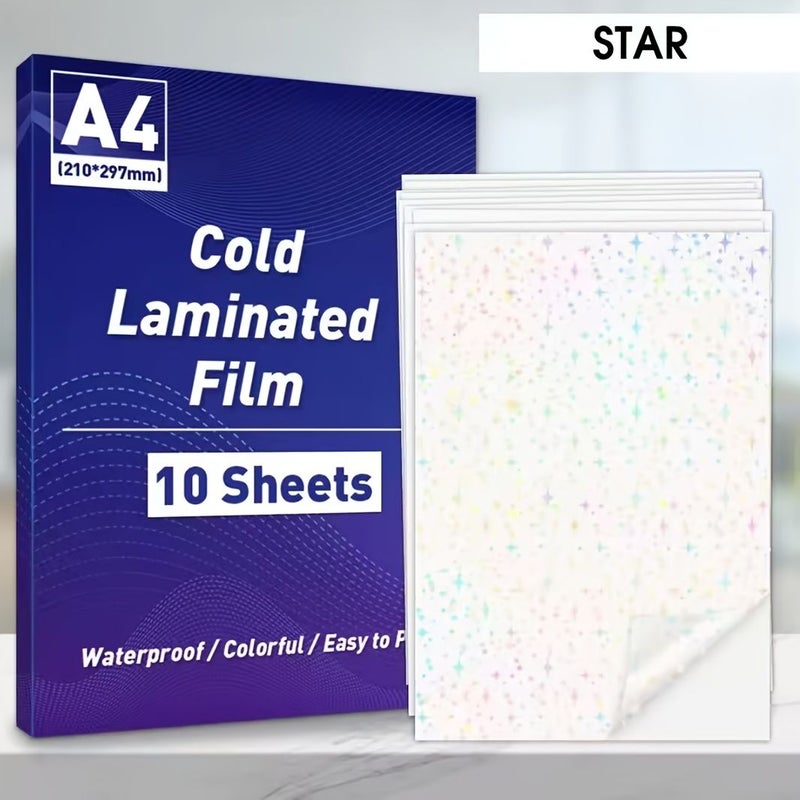 10 Sheets Self Adhesive Transparent A4 Laminating Film Star Pattern Cover for Photos Certificates Posters - Image 1