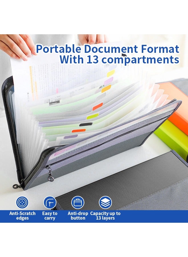 13-Layer Partition Design Large Capacity File Folder, Portable Zipper Document Folder With Color Labels, Waterproof and Wear-Resistant, Suitable for Office, Study, Home Storage, Daily Commuting - Image 2