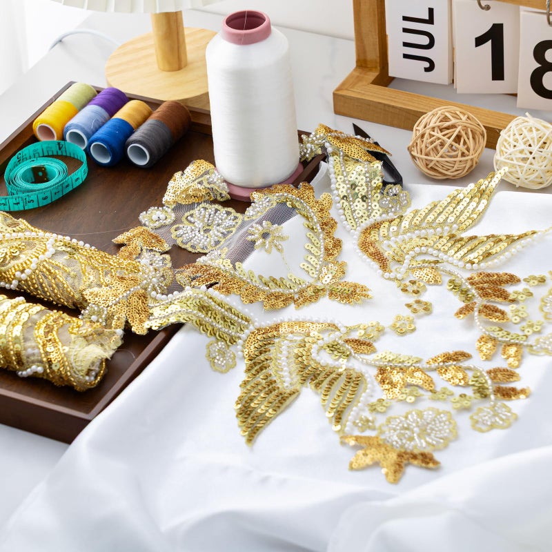 Silvora Gold Embroidery Pearl Phoenix Sequin Applique, Handmade Sewing Tool for Wedding Dress Gown Bodice Costume Clothing Craft DIY (Gold-3) - Image 4