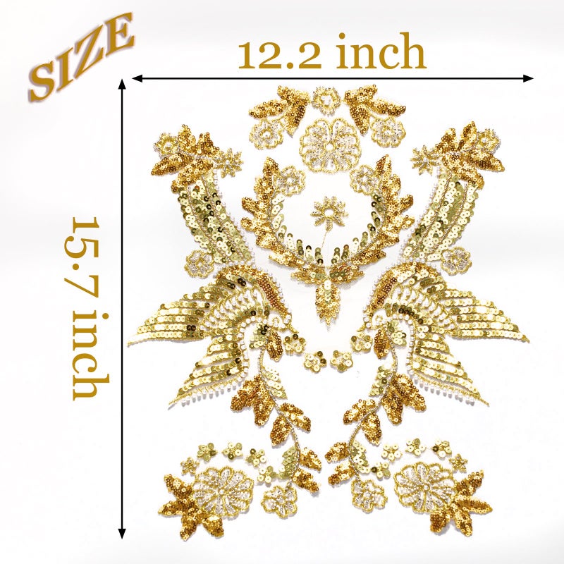 Silvora Gold Embroidery Pearl Phoenix Sequin Applique, Handmade Sewing Tool for Wedding Dress Gown Bodice Costume Clothing Craft DIY (Gold-3) - Image 2