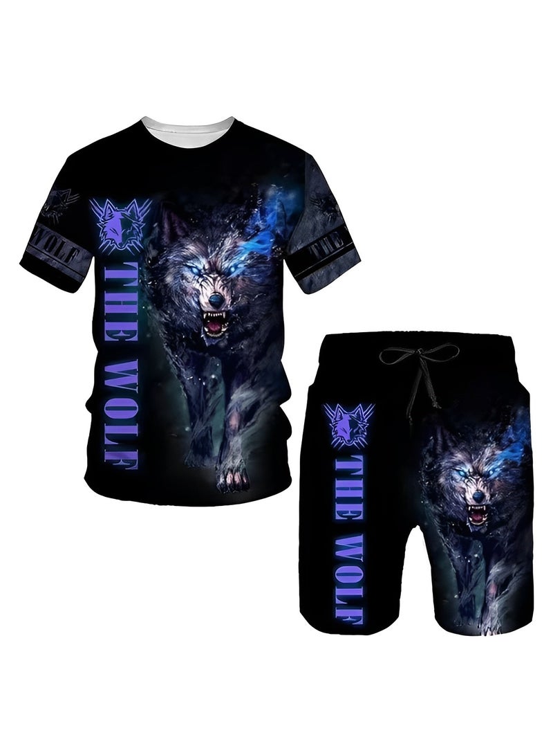 REOCLE Men's 2 Piece Outfits Shorts Tracksuit Real 3D Printed Casual Short Sleeve Crew Neck Suit Vacation Shirt and Shorts Sets - Image 2