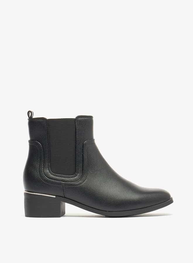 Flora Bella By Shoexpress Women Textured Slip-On Ankle Boots with Block Heels - Image 3